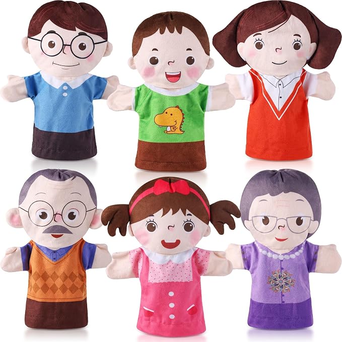 6 Pcs Family Hand Puppets 10 Inch Grandparents, Mom & Dad, Brother & Sister by ZJoey