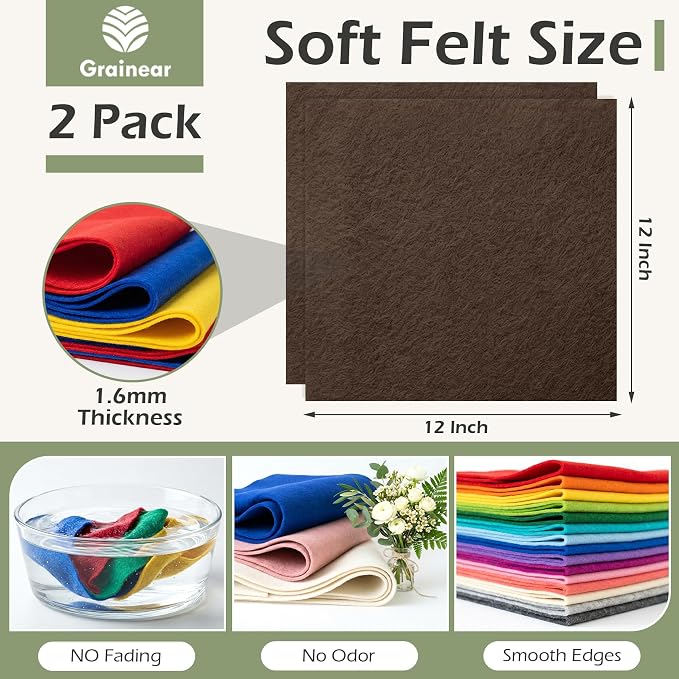 Brown Soft Felt Sheets for Crafts, 1.6mm Thick, Handmade Crafts, DIY Projects - Image 3