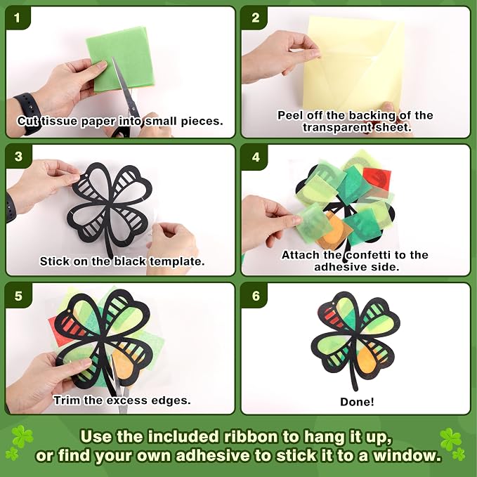 Renbuzhu 40PCS St. Patricks Day Crafts Bulk: Paper Shamrock Suncatchers - Image 4