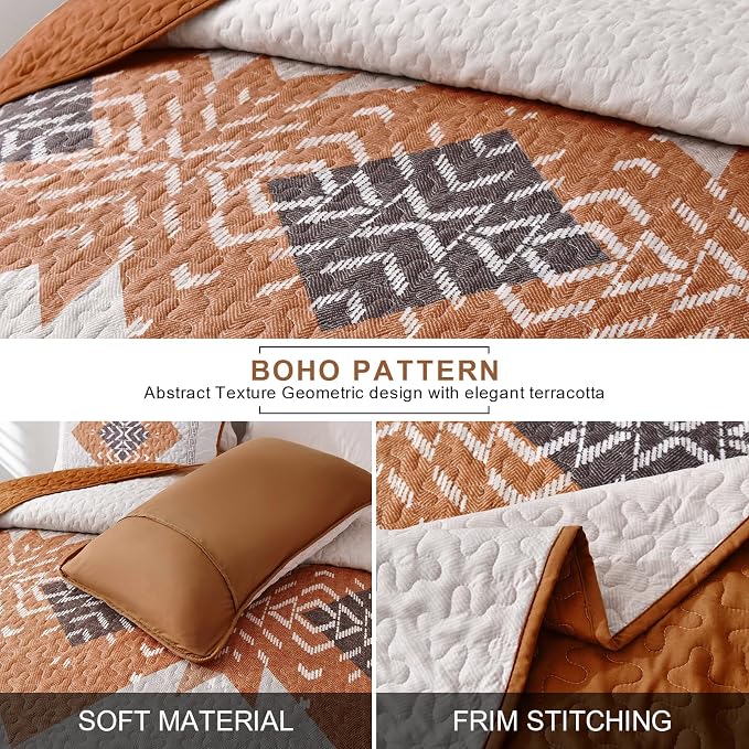 Dintszyayue Boho Quilt Set King Size 3 Pieces Aztec Texture Bedspread Coverlet - Image 3