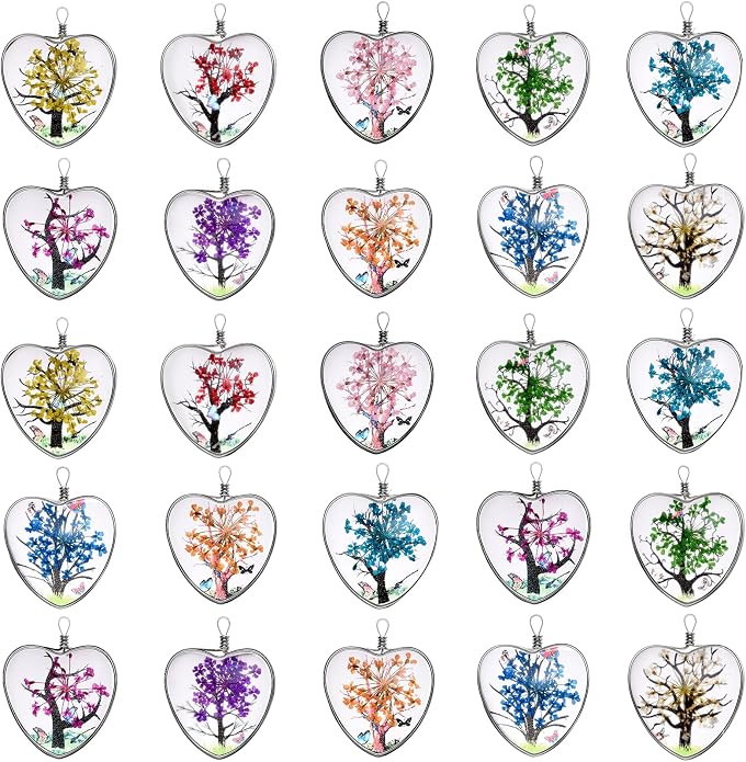 20Pcs Mixed Butterfly Dried Flower Tree Pendants Tree of Life Charms Lacework by WenRity