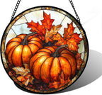 DASTOLL Stained Glass Window Hanging, Pumpkin Maple Leaf Suncatcher by DASTOLL