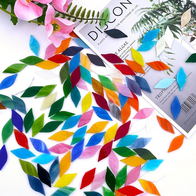 LITMIND 120 Pieces Mixed Colors Mosaic Glass Petals & Leaves, Hand-Cut Stained - Image 6