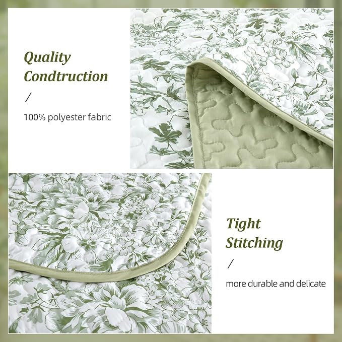 WONGS BEDDING Quilt Full Size, Sage Green Quilt Bedding Set - Image 5