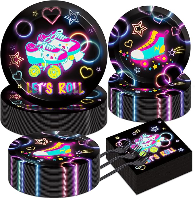 50 Guests Roller Skating Plates and Napkins Party Supplies Retro Roller Skate by Qyeahkj