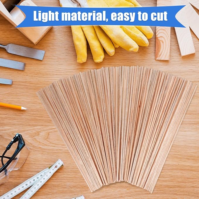Yulejo 150 Pieces Balsa Wood Sticks 1/8 x 1/8 x 12 Inch Hardwood Square Dowels - Image 6
