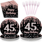 96 Pcs 45th Birthday Party Decorations Rose Gold and Black Happy 45th Birthday by Greencian