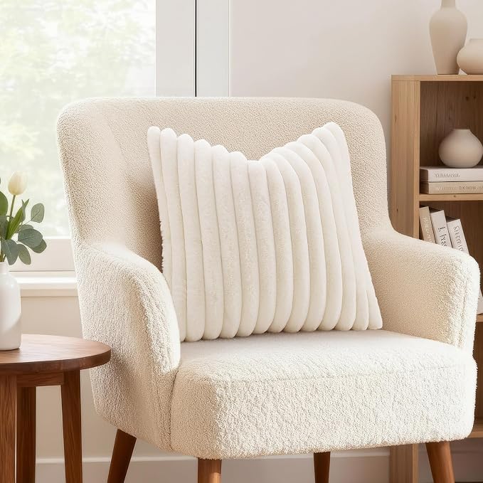 decorUhome Summer Cozy Faux Fur Throw Pillow Covers 24x24 Set of 2 Decorative - Image 2
