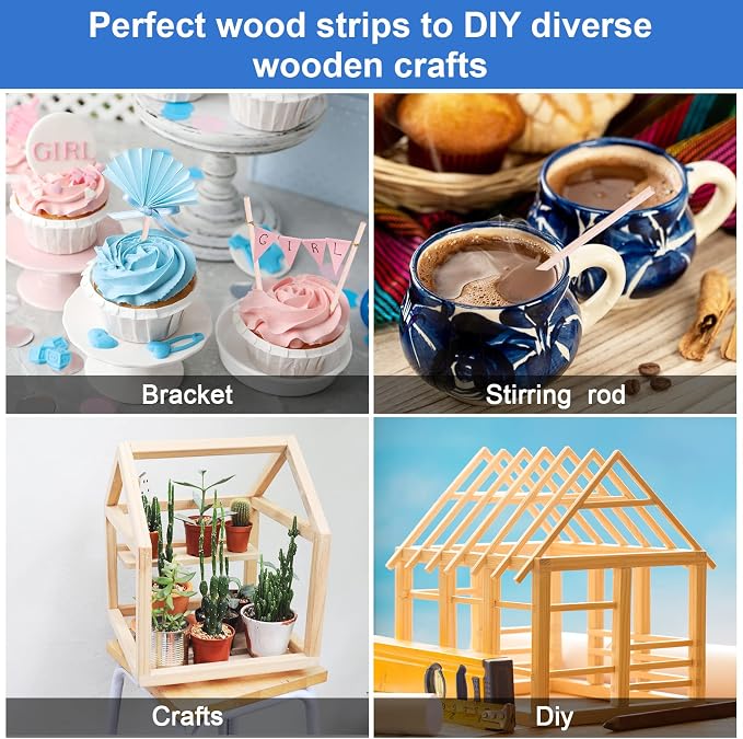 280Pcs Balsa Wood Sticks 1/8 x 1/8 x 12 inch Wood Strip Square Wooden Dowel | - Image 6