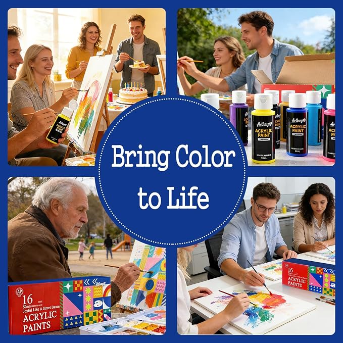 Artkey Acrylic Paint Set, 16 Colors 2 oz/59 ml Acrylic Paint Kit - Image 6