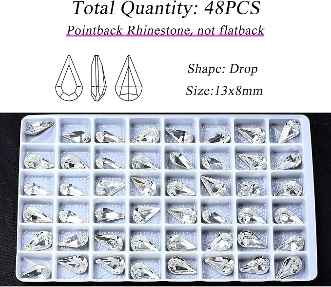 48Pcs Point Back Glass Rhinestones, 13 * 8MM Drop Shape Faceted Rhinestones - Image 2