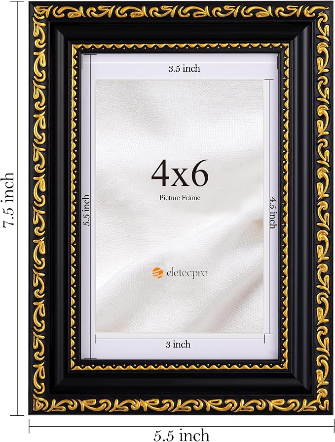 eletecpro 4x6 Vintage Picture Frame, Glass Cover, Horizontal or Vertical - Image 3