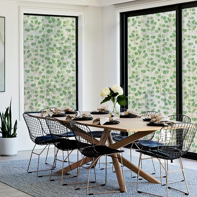 DKTIE Retro Leaves Pattern Two-Way Window Film Privacy Day and Night Window - Image 4