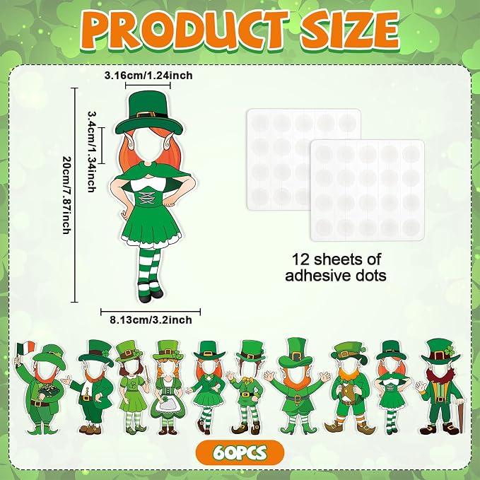 OBUSATT 60 Pcs St. Patrick's Day Leprechaun Theme Cutouts March Bulletin Board - Image 2