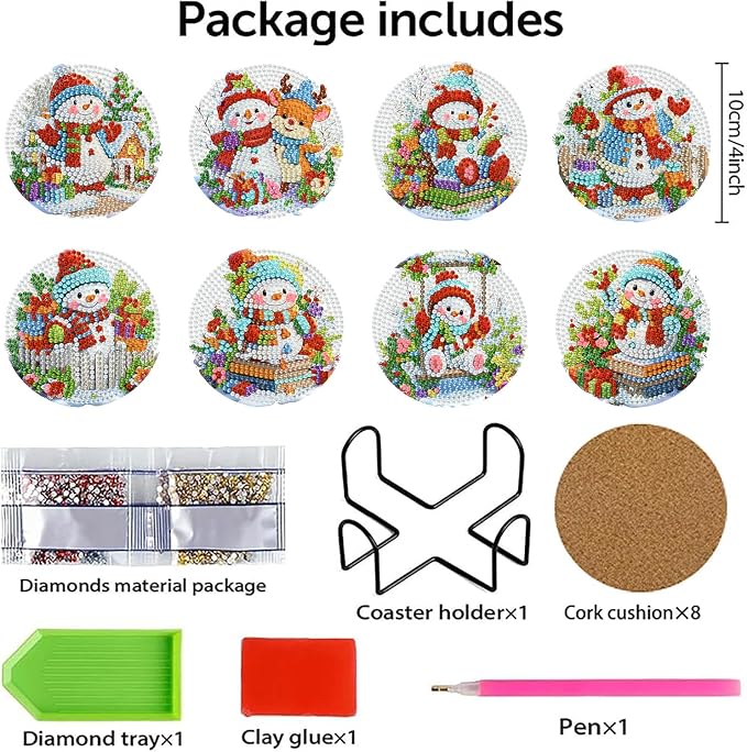 Benjenes 8PCS Christmas Diamond Art Coasters Kit - Image 2