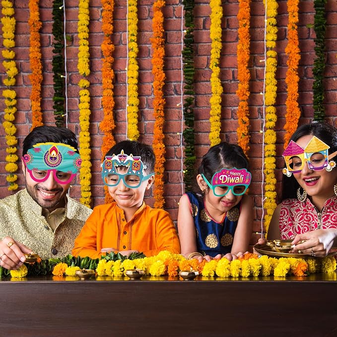 Pajean 32 Pcs Diwali Decorations Happy Diwali Eyeglasses Paper Glasses Frame - Image 6