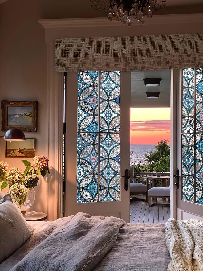 JiffDiff Blue Window Privacy Film Decorative Window Tint Film Stained Glass - Image 7