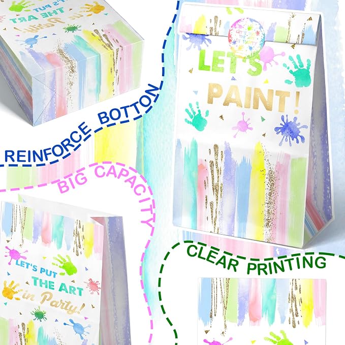 24 Art Birthday Party Favor Bags Painting Goodie Bags Rainbow Pastel Colorful - Image 5