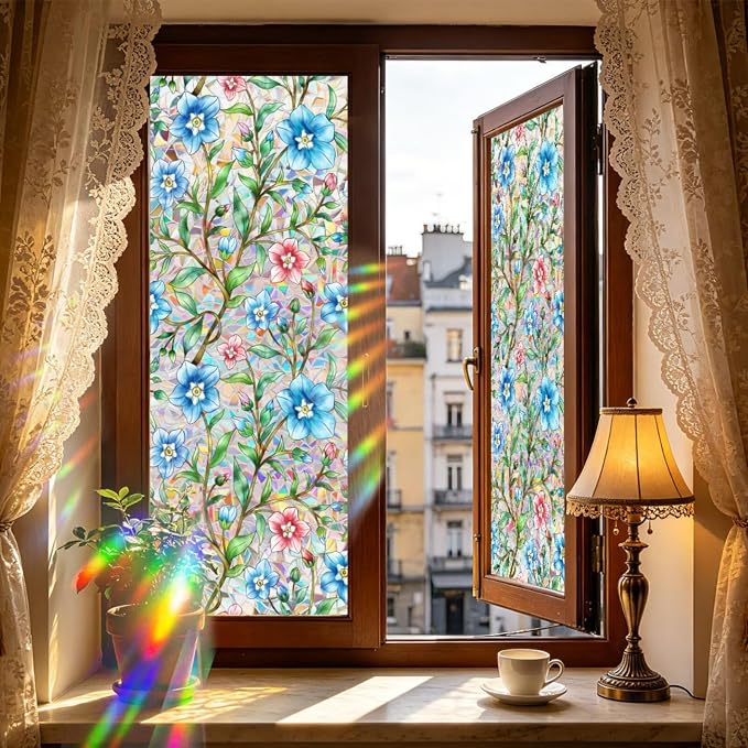 Vine Flower Window Privacy Film Stained Glass, Decorative Window Cling by Unknown
