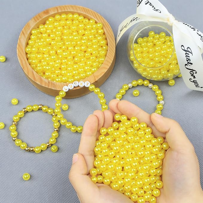 DUQGUHO Yellow Beads for Jewelry Making 8mm Fake Pearl Beads for Bracelets - Image 5