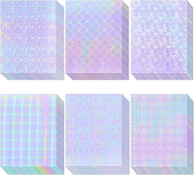 36 Sheets Holographic Laminate Sheets 8.5x11 Inch Self Adhesive 6 Patterns | by CosrkHolographicLaminateSheets