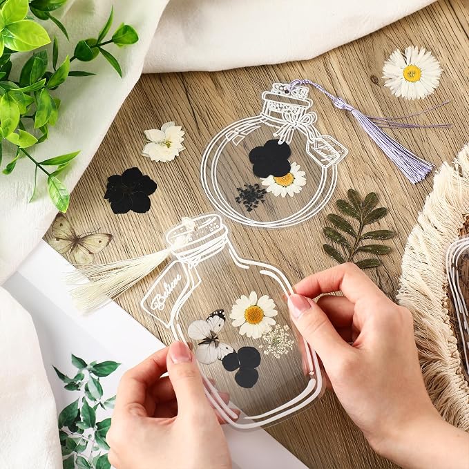 TaoBary 91 Pcs DIY Handmade Transparent Dried Flower Bookmark Set Include - Image 6