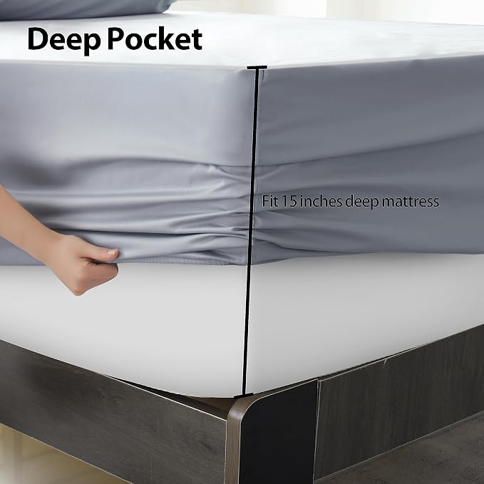 King Size Fitted Sheet Only Gray, 100% Egyptian Cotton 600 Thread Count - Image 4
