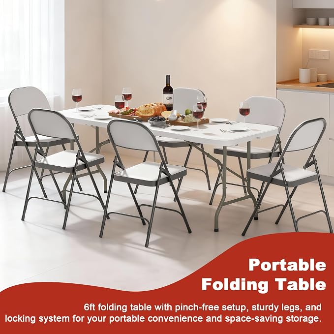 Elevon 6FT Folding Tables – Heavy Duty Portable Foldable Table - Image 3