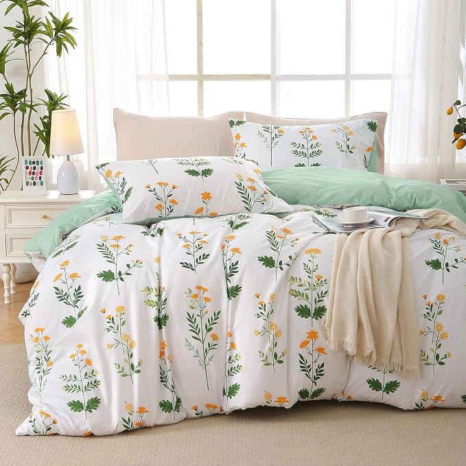 Duvet Cover Queen Size, Reversible Floral Vintage Duvet Cover Set by MUXHOMO