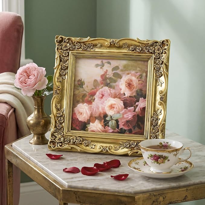 Cuspin 6x6 Gold Picture Frame Square, Vintage Ornate Resin Photo Frame - Image 2