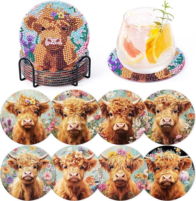 Highland Cow Diamond Art Painting Coasters Kit by GOHDODD