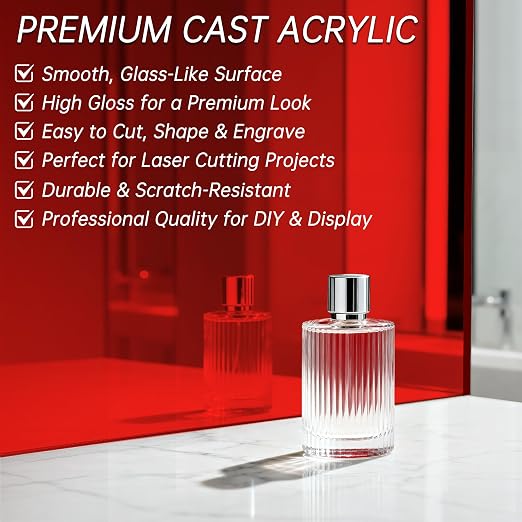 Red Acrylic Sheet 12" x 16", 2 Pack 1/8" Thick Translucent Cast Plexiglass - Image 6