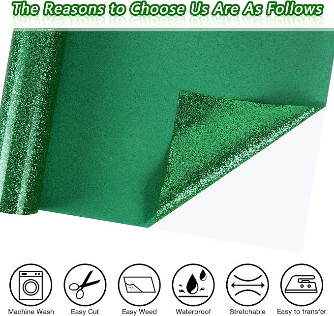 ​TORC Green Glitter HTV Green Heat Transfer Vinyl HTV Rolls - Image 2