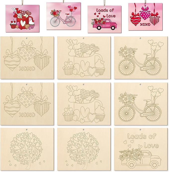 COCHIE 10 Pieces Large Valentine's Day Unfinished Wood Crafts to Paint by COCHIE