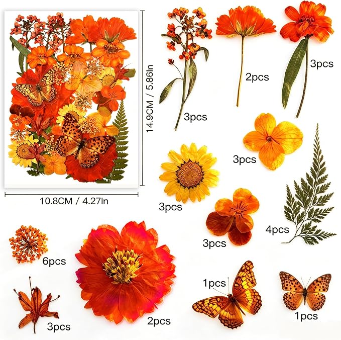 Orange Pressed Flowers, Authentic Natural Flowers, Resin Jewelry Craftsmanship - Image 2