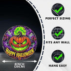 Neon Pumpkin Halloween Metal Tin Sign Round Wall Decor Glowing Jack O Lantern - Image 2
