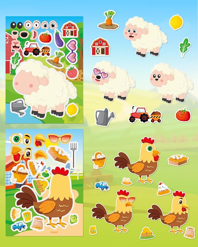 Aowplc 48 Sheets Farm Animal Make‑a‑Face Stickers - Image 8