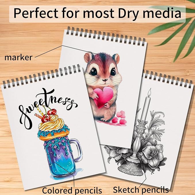 OSIMIG 5 Pack Sketch Book 8.5" x 11" Set, Top Spiral Bound Sketch Pad 150 Sheet - Image 6