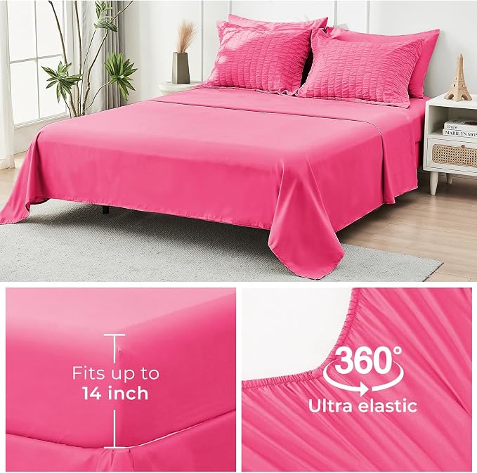 HYMOKEGE Hot Pink Twin XL Comforter Set Seersucker 5 Pieces, All Season Luxury - Image 6