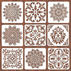 INFUNLY 9PCS/Set Mandala Flowers Wall Stencils by INFUNLY