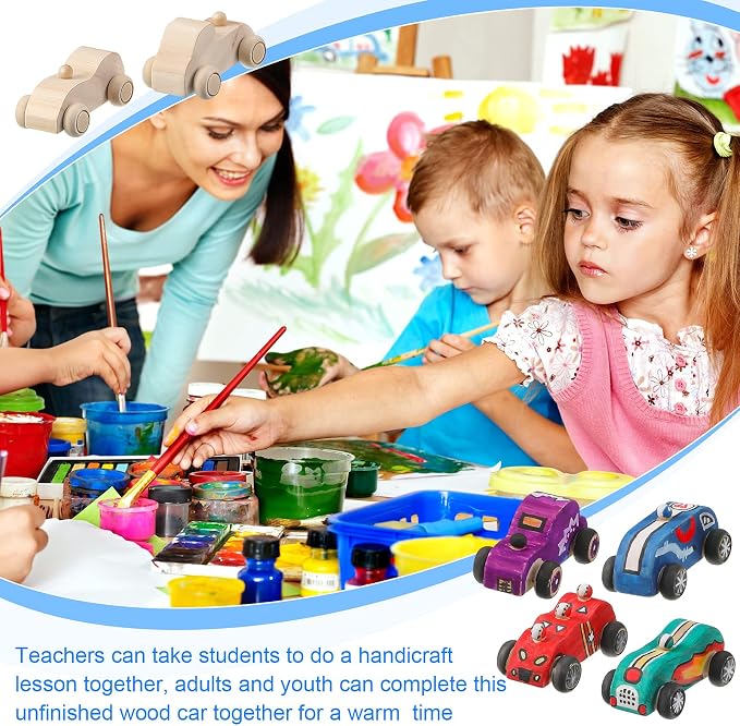 Zhanmai 24 Pcs Unfinished Wooden Cars to Paint DIY Craft | Kids Paint Craft Kit - Image 5