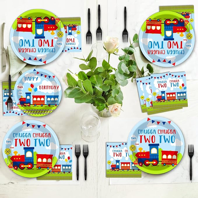 100 PCS Chugga Chugga Two Two Party Supplies Set Train Plates and Napkins 2nd - Image 7