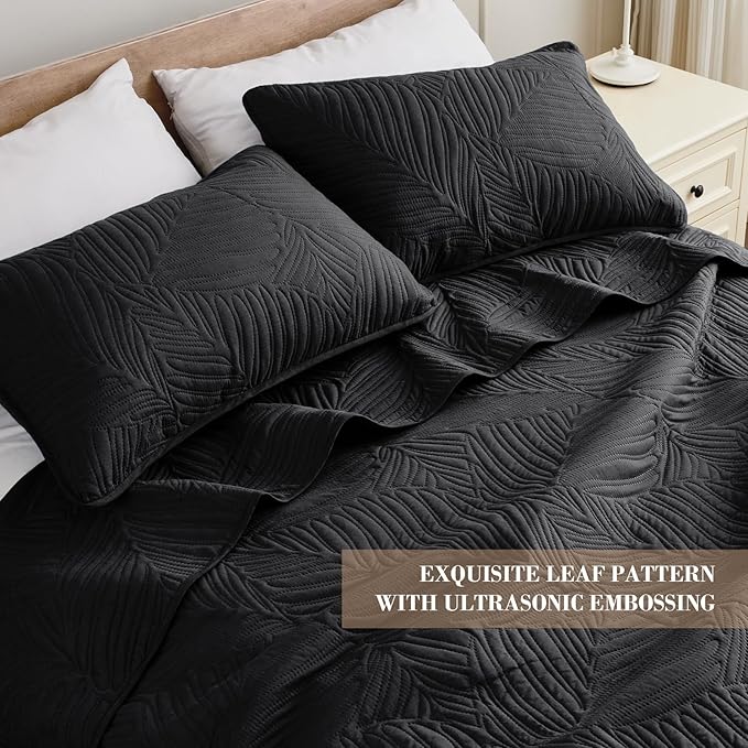 Exclusivo Mezcla Queen Quilt Bedding Set, Lightweight Black Quilts Queen Full - Image 3