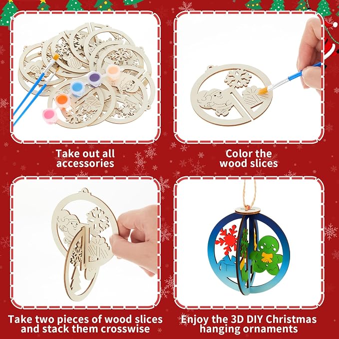Chunful 72 Pcs DIY Wooden Crafts to Paint 3D Unfinished Paint Your Own - Image 5