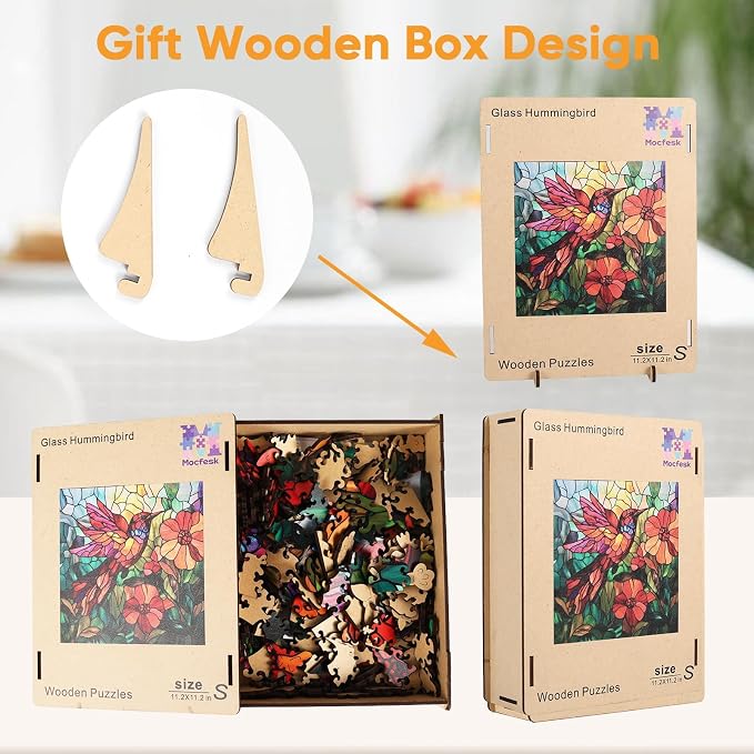 Mocfesk Wooden Puzzles for Adults, 200 Pieces Hummingbird Jigsaw Puzzle | - Image 7