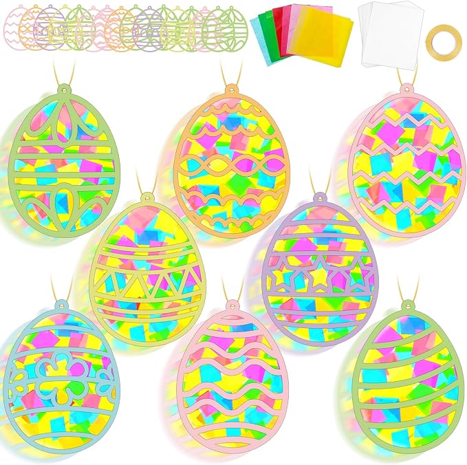32 Sets Easter Egg Suncatchers Craft Kit DIY Window Stained Glass Effect Easter by Lonfliness