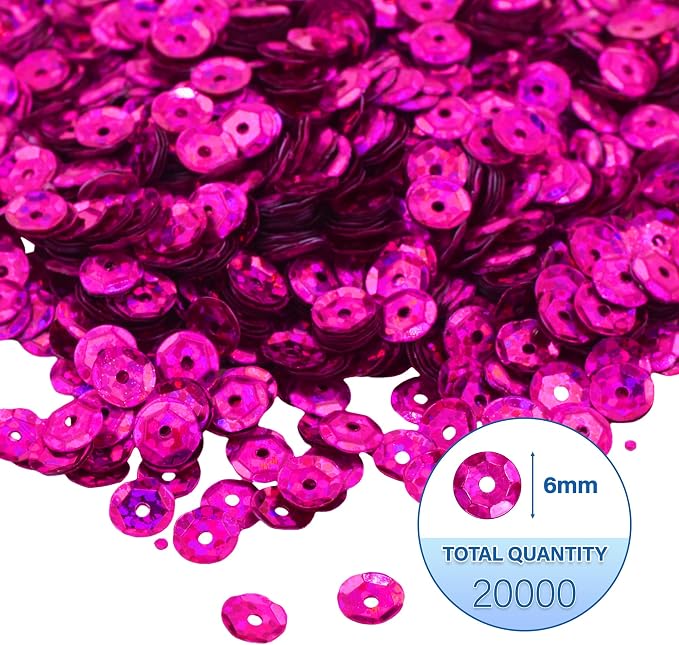 Mandala Crafts 6mm Cup Holographic Neon Pink Sequins - Image 3