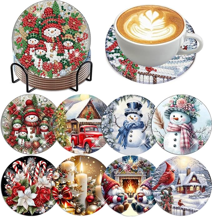 8 Pack Christmas Diamond Art Coasters, Diamond Painting Coasters Kits | by Zythron