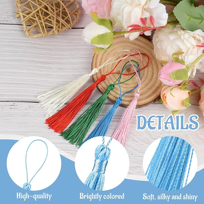 100 Pcs Bookmark Tassels Bulk 20 Colors Soft Craft Silky Handmade Mini Tassels - Image 3
