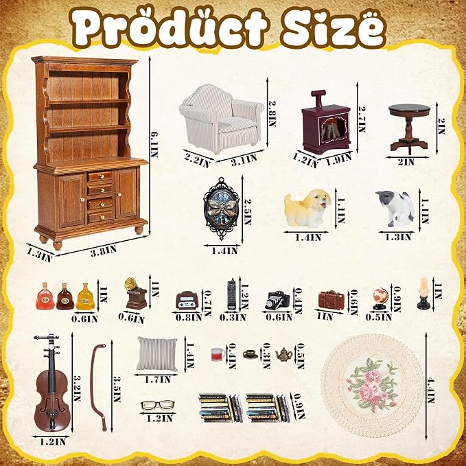 1：12 Scale Miniature House Furniture Set Classic Mini Furniture Sofa Set - Image 3